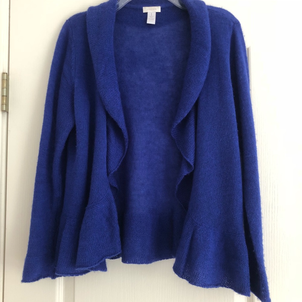 Chico’s long sleeve ruffle cardigan